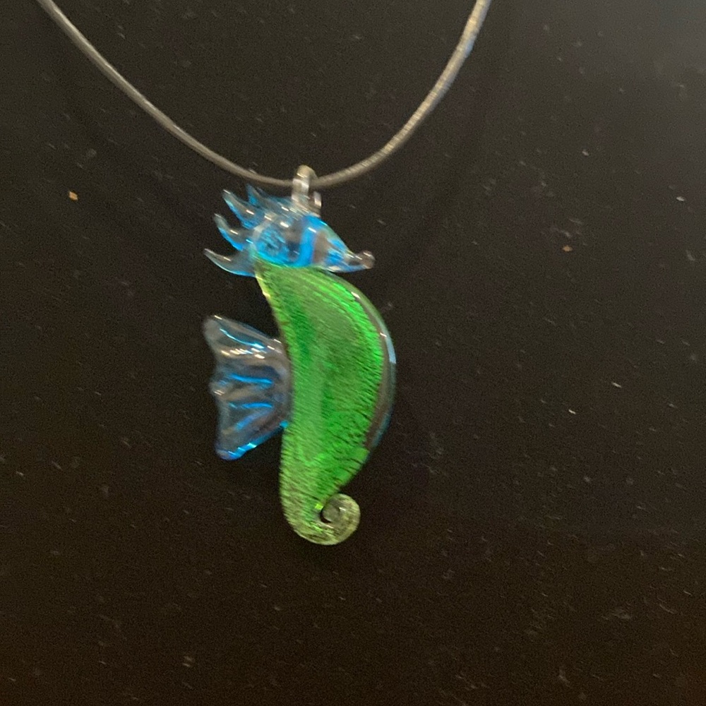 Green and Blue Seahorse Pendant Necklace